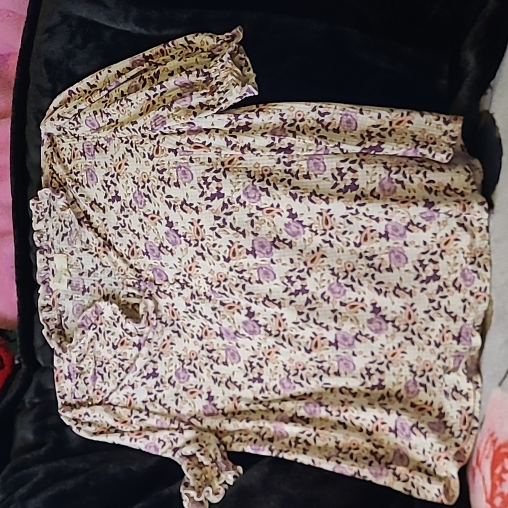 $5🧨 MELLODAY Floral Print Gathered short slv Blouse Pullover - Picture 7 of 13